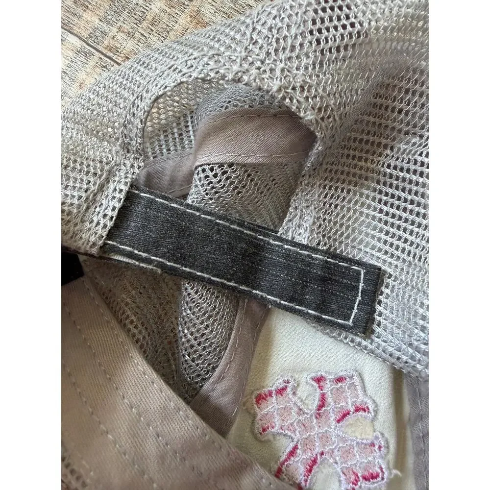 Katydid Gray Distressed Y2K Pink Rhinestone Embellished Cross Baseball Cap